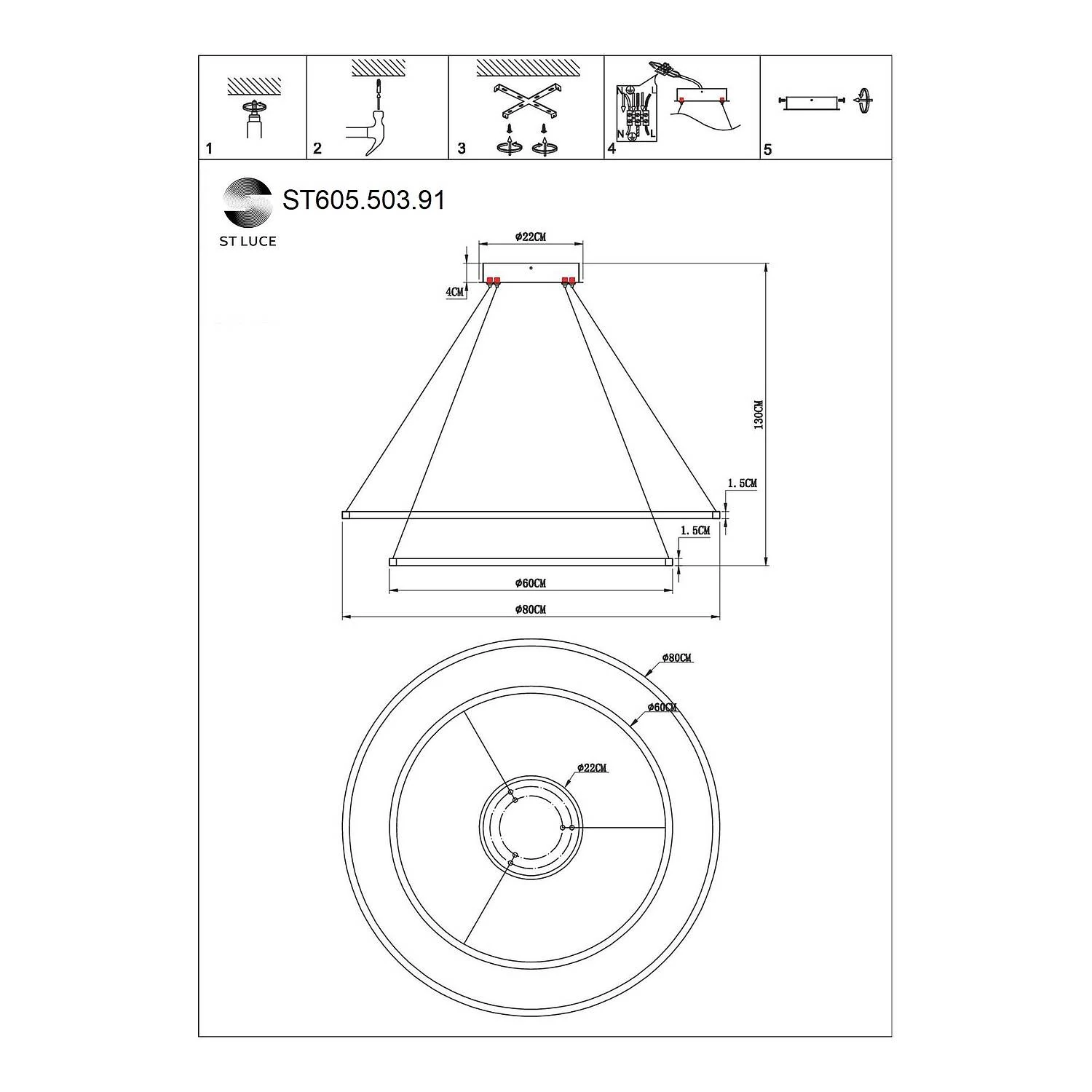 Cветильник подвесной SMART Подвесные светильники, LED, 2800-6500K, 91W, Белый (ST LUCE, ST605.503.91) - Amppa.ru