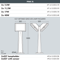 Садовый светильник-столбик наклонный Fumagalli Pina 2L, 4P2.613.020.LYF1R, Серый и Опал (молочный), с лампой 800Lm, 2700К